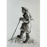 ‡ SIR KYFFIN WILLIAMS RA ink & wash - entitled verso 'Farmer on a Hill with Stick', signed with