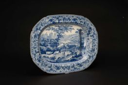 SWANSEA 'LADIES OF LLANGOLLEN' PATTERN MEAT PLATTER transfer decorated, of tree-and-well shape,