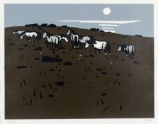 ‡ SIR KYFFIN WILLIAMS RA limited edition (3/100) linocut - entitled verso 'Anglesey Ponies' on Attic