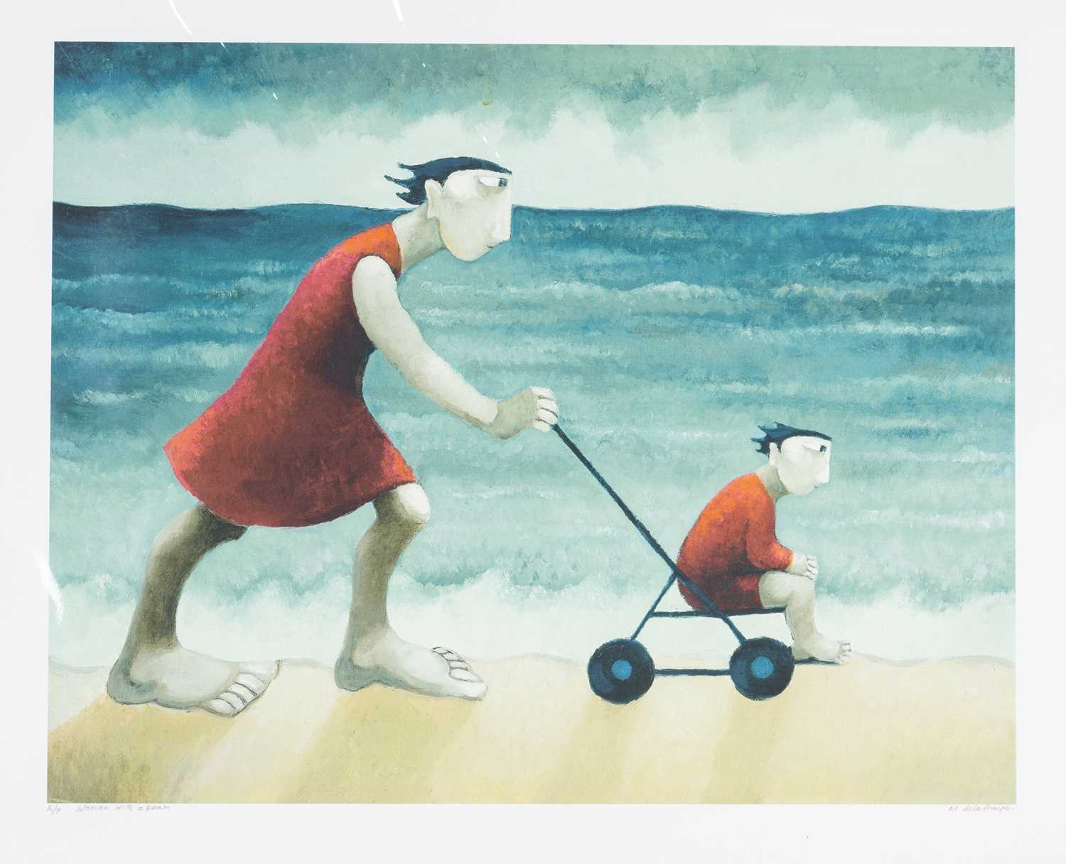 ‡ MURIEL DELAHAYE limited edition (artists proof) coloured print - entitled 'Woman with a Pram',