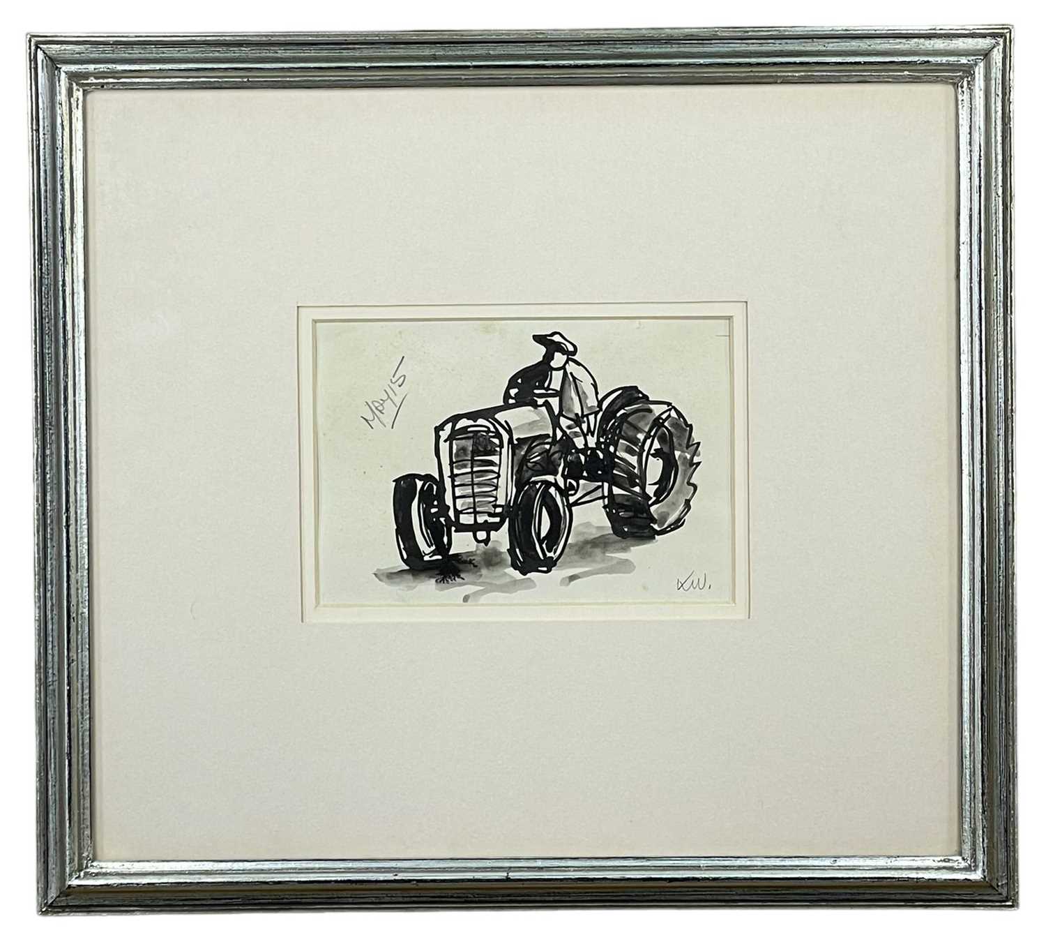 ‡ SIR KYFFIN WILLIAMS RA ink and wash - farmer seated on tractor, inscribed in pencil 'MAY 15', ( - Image 2 of 2