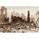 ‡ WILL EVANS pen & inkwash - ruins of Swansea after the blitz of WWII, 1941, entitled bottom