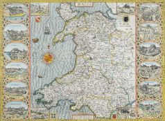 JOHN SPEED hand coloured engraved map of Wales - John Sudbury and George Humble (1610 or later) with