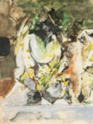 ‡ GRAHAM SUTHERLAND ink and watercolour - abstract study in green, grey and red, signed with