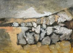 ‡ JOHN ELWYN oil on board - entitled verso, 'Rocky Landscape', circa 1970, 14 x 19cms Provenance: