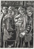 ‡ KAREL LEK first edition (1/7) monoprint - men in work clothes including peak caps, standing at the