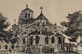 ‡ SIR KYFFIN WILLIAMS RA ink & wash - entitled verso 'Vézelay Abbey, France', signed with