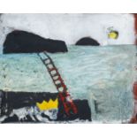 ‡ IWAN BALA oil on canvas laid to board - coffin beneath the sea with crowned skeleton approaching a