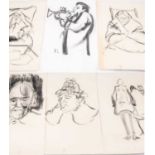 ‡ KAREL LEK MBE six charcoal drawings on paper - various figurative and portrait sketches, largest