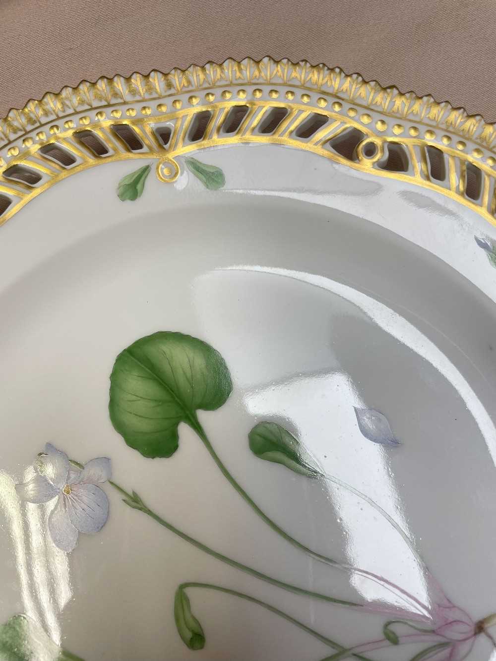 ROYAL COPENHAGEN 'FLORA DANICA' PIERCED PORCELAIN PLATE, painted with a titled specimen of 'Viola - Image 9 of 13