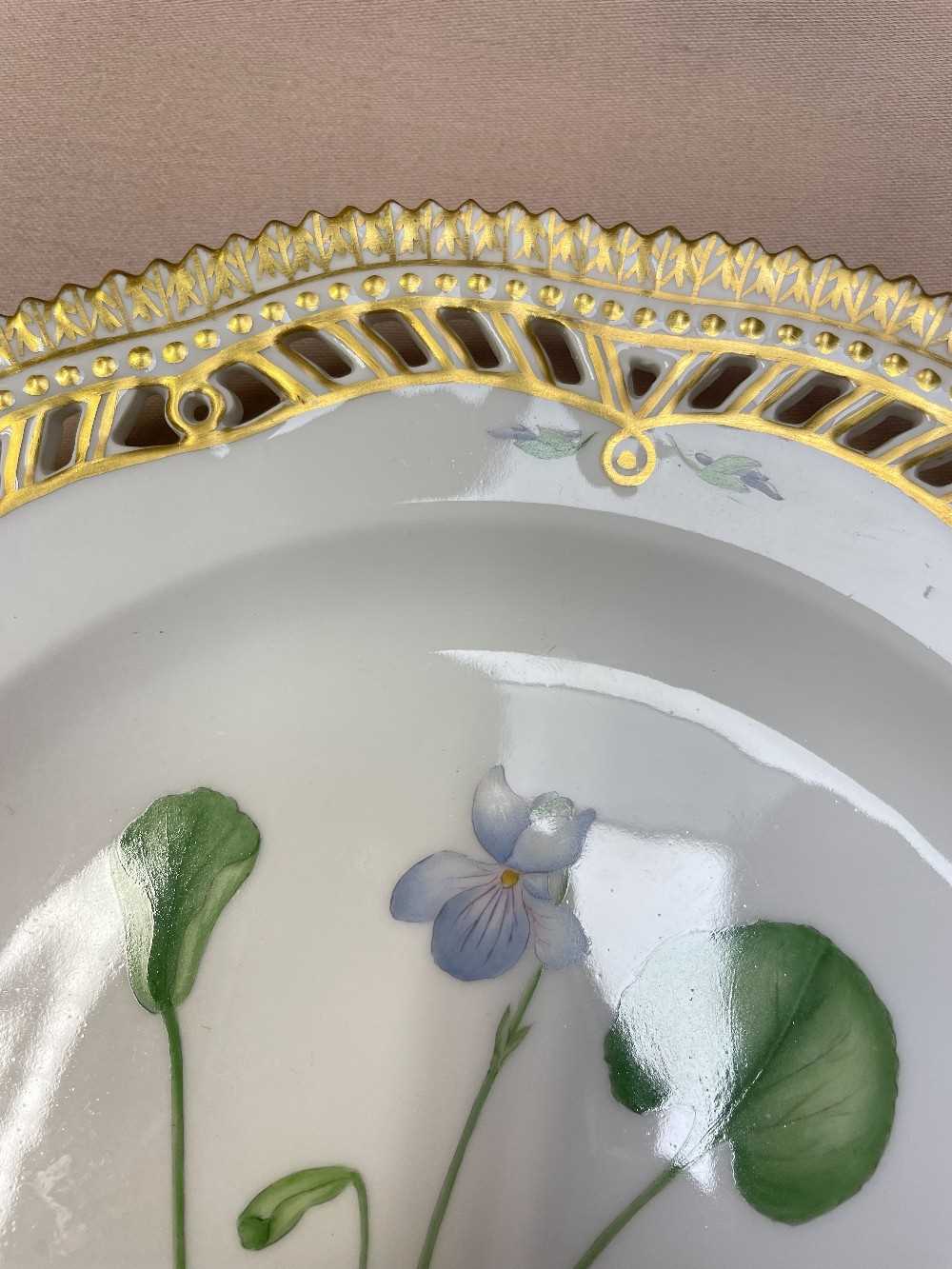 ROYAL COPENHAGEN 'FLORA DANICA' PIERCED PORCELAIN PLATE, painted with a titled specimen of 'Viola - Image 4 of 13