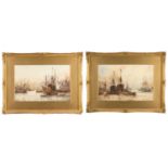 FRANK W SCARBROUGH watercolours, a pair - titled 'Thames at Blackwall, London' and 'The Pool of