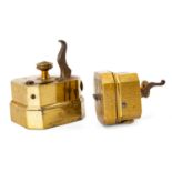 TWO EARLY VICTORIAN GILT BRASS BLOODLETTING SCARIFICATORS, c. 1840, one by Evans & Co. London,