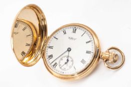 WALTHAM 9CT GOLD HUNTER POCKET WATCH, c. 1924, case no. 281916, movement no. 21606776, 15 jewel