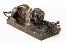 OSCAR WALDMANN bronze - Tiger and Peacock on rectangular plinth base, signed, 38cms long Provenance: