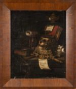 FOLLOWER OF EDWAERT COLLIER oil on canvas - A Vanitas still life with skull, inverted crown, hour
