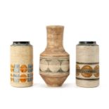 THREE TROIKA VASES, comprising two cylinder vases and a mallet shaped vase, all decorated with