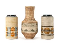 THREE TROIKA VASES, comprising two cylinder vases and a mallet shaped vase, all decorated with