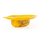 ‡ SAMUEL HERMAN, 1973, yellow studio oval flared rim bowl, signed and dated, further inscribed, '