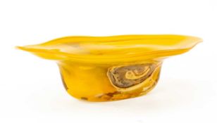 ‡ SAMUEL HERMAN, 1973, yellow studio oval flared rim bowl, signed and dated, further inscribed, '