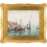 FRANK W SCARBROUGH watercolour - titled 'Return of the Boats Largo, Fifeshire', signed lower