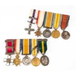 TWO MINIATURE DRESS MEDAL GROUPS, unattributed, comprising D.S.O. with bar group of five including