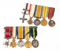 TWO MINIATURE DRESS MEDAL GROUPS, unattributed, comprising D.S.O. with bar group of five including