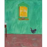 ‡ BEN HARTLEY gouache on paper - 'Omlette Paysanne', chicken under window inside interior, typed