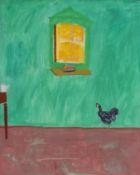 ‡ BEN HARTLEY gouache on paper - 'Omlette Paysanne', chicken under window inside interior, typed