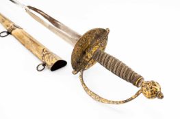 MID 18TH CENTURY PARCEL GILT-HILTED ENGLISH SMALL-SWORD, by Charles Bibb (1702-1777), sharply