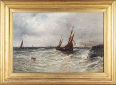 GUSTAVE DE BREANSKI oil on canvas - fishing boats in rough seas, signed, 60 x 90cms Provenance: