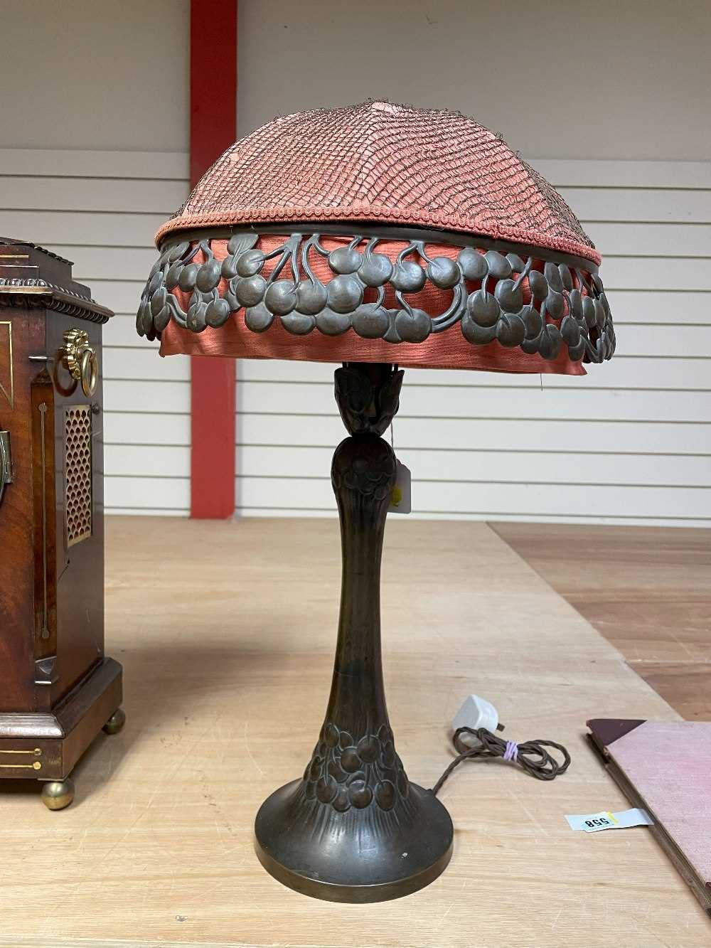 MOGENS BALLIN FOR HERTZ BALLIN, DENMARK, Art Nouveau copper table lamp, with red domed and netted - Image 2 of 13