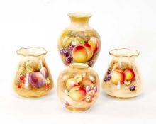 ASSORTED ROYAL WORCESTER FRUIT PAINTED PORCELAIN, including two shape 957 vases, shape 2491 globular