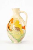 CLARICE CLIFF 'LORNA' PATTERN JUG OR CARAFE, c. 1934, believed unrecorded ovoid shape with small