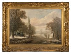 CHARLES LEAVER oil on canvas - 'Winter, Stratford on Avon', a rural view of the River Avon in winter