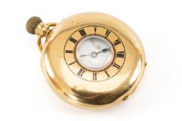 18CT GOLD HALF HUNTER POCKET WATCH by Sir John Bennett of London, engraved back cover, the 18ct gold