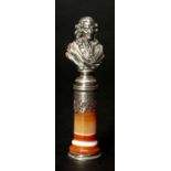 FRENCH SILVER MOUNTED HARDSTONE DESK SEAL, Paris c.1870, apparently marked for Charles Brissard,