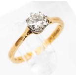 18CT GOLD & PLATINUM DIAMOND SOLITAIRE RING, the single claw set round brilliant stone measuring 0.