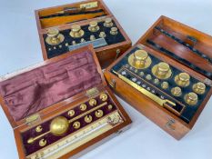 TWO SETS BRASS OERTLING WEIGHTS & SIKES HYDROMETER, one containing weights from 10000 grains to 10