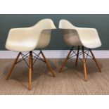 CHARLES & RAY EAMES FOR VITRA: pair of DSW armchairs, white plastic moulded seats on turned wood