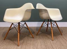 CHARLES & RAY EAMES FOR VITRA: pair of DSW armchairs, white plastic moulded seats on turned wood