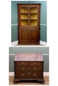 GEORGE III OAK & MAHOGANY CROSSBANDED BUREAU, angled fall enclosing fitted interior of drawers,