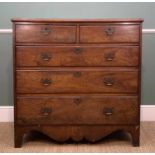 19TH CENTURY MAHOGANY CHEST, moulded top above 2 short and 3 graduated long drawers, bracket feet,