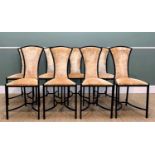 TOM FAULKNER SET 8 DINING CHAIRS, the black painted metal fan backs with cream crushed velvet