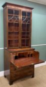 REGENCY MAHOGANY SECRETAIRE BOOKCASE, shaped cornice above pointed astragal glazed doors enclosing