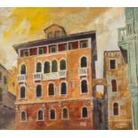 ‡ RONALD LOWE (British, 1932-1985) oil on canvas on board - 'Campo Chiesa, Venice', 55 x 61cms