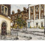 ‡ NOEL GIBSON (1928-2005) oil on board - Hackney Street corner, 53 x 78cms Comments: framed