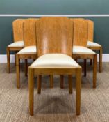 ATTRIBUTED TO H. & L. EPSTEIN: SET ART DECO DINING CHAIRS, in bird's eye maple, later upholstered