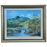 ‡ GWYNETH TOMOS oil on board - Yr Wyddfa (Snowdon) from the river Llugwy, 33 x 43cms, signed lower