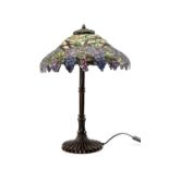 MODERN TIFFANY-STYLE LAMP WITH COLOURED GLASS LAMPSHADE, 76cms h